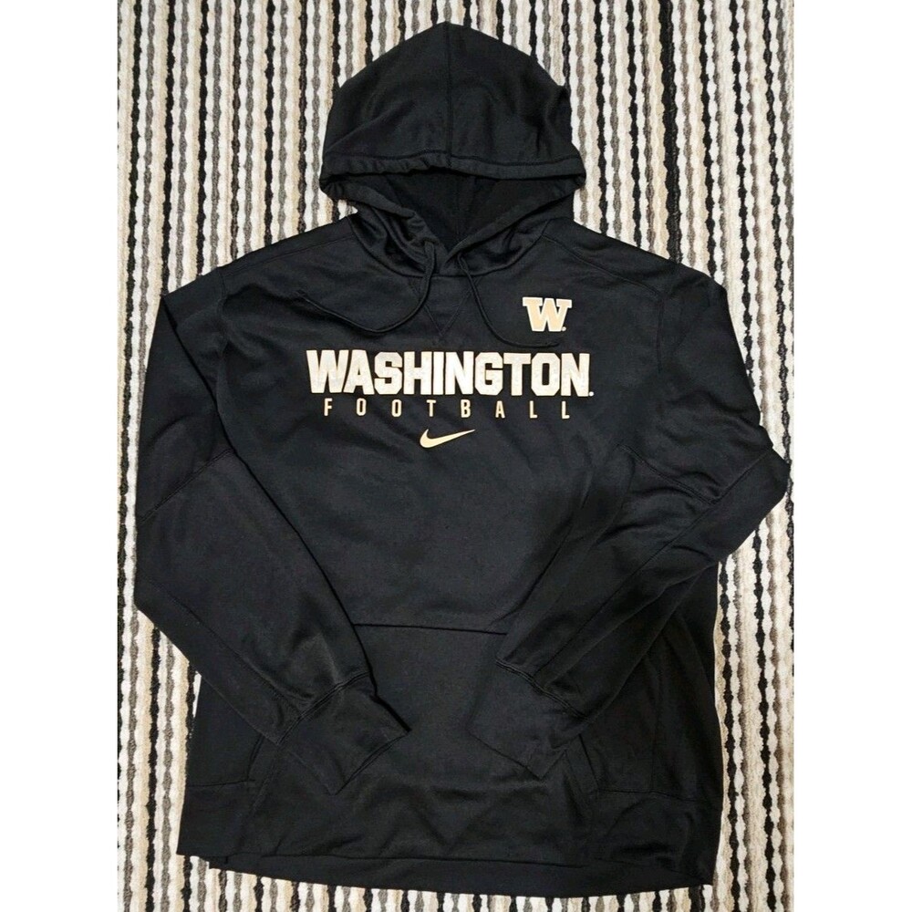 Nike Washington Huskies Football Hoodie Men's XXL 2XL Black Therma-FIT UW NCAA
